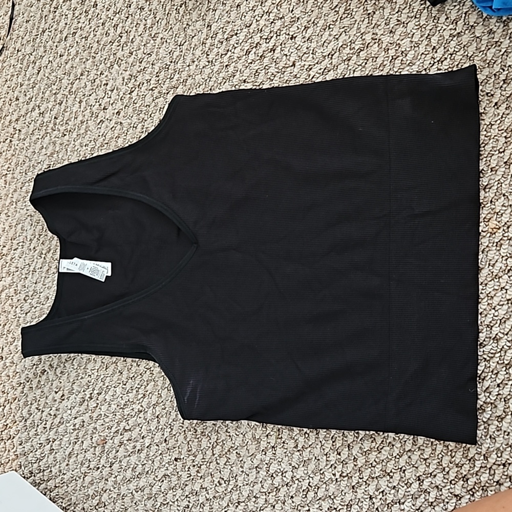 Athleta black v neck full length ribbed workout yoga tank medium m